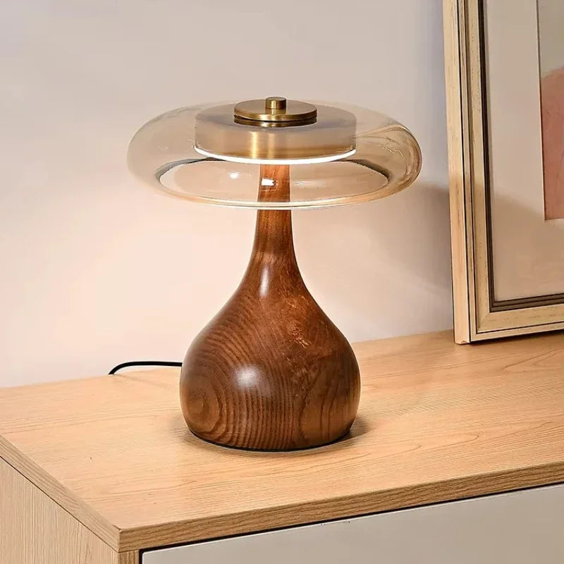 Retro French Style Wooden Lamp — Glass Table Light for Bedroom & Living Room