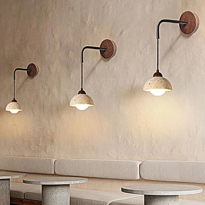 Japanese Wabi Sabi Stone LED Wall Lamp — Warm Bedside Light